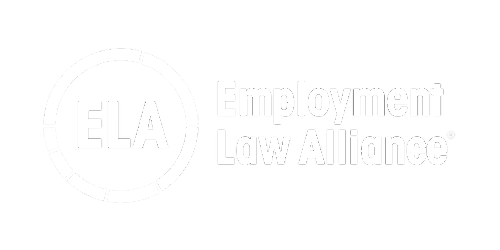 A white logo for the employment law alliance on a white background.