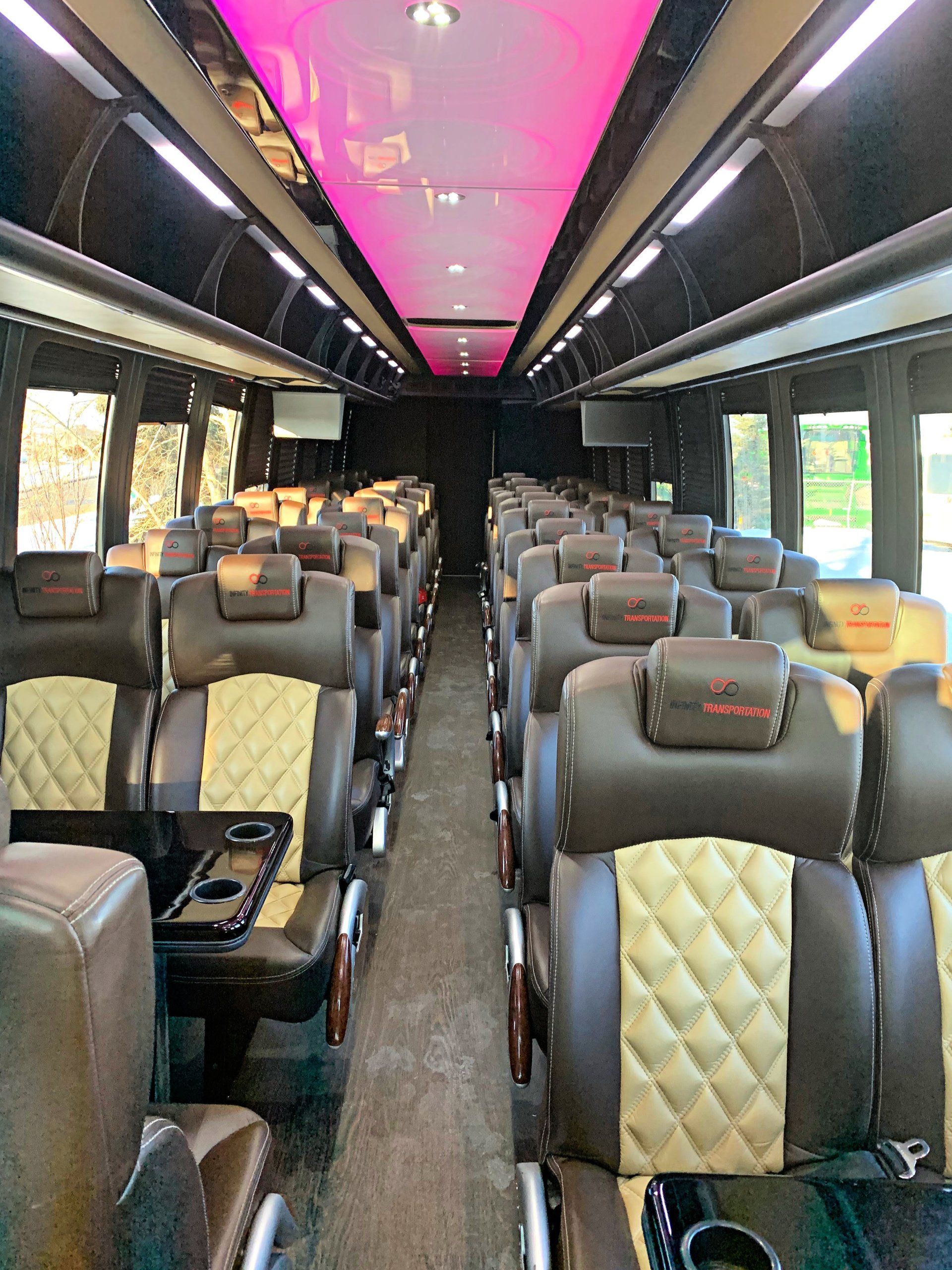 Limo To Go 47 passenger coach shuttle bus interior seating overview