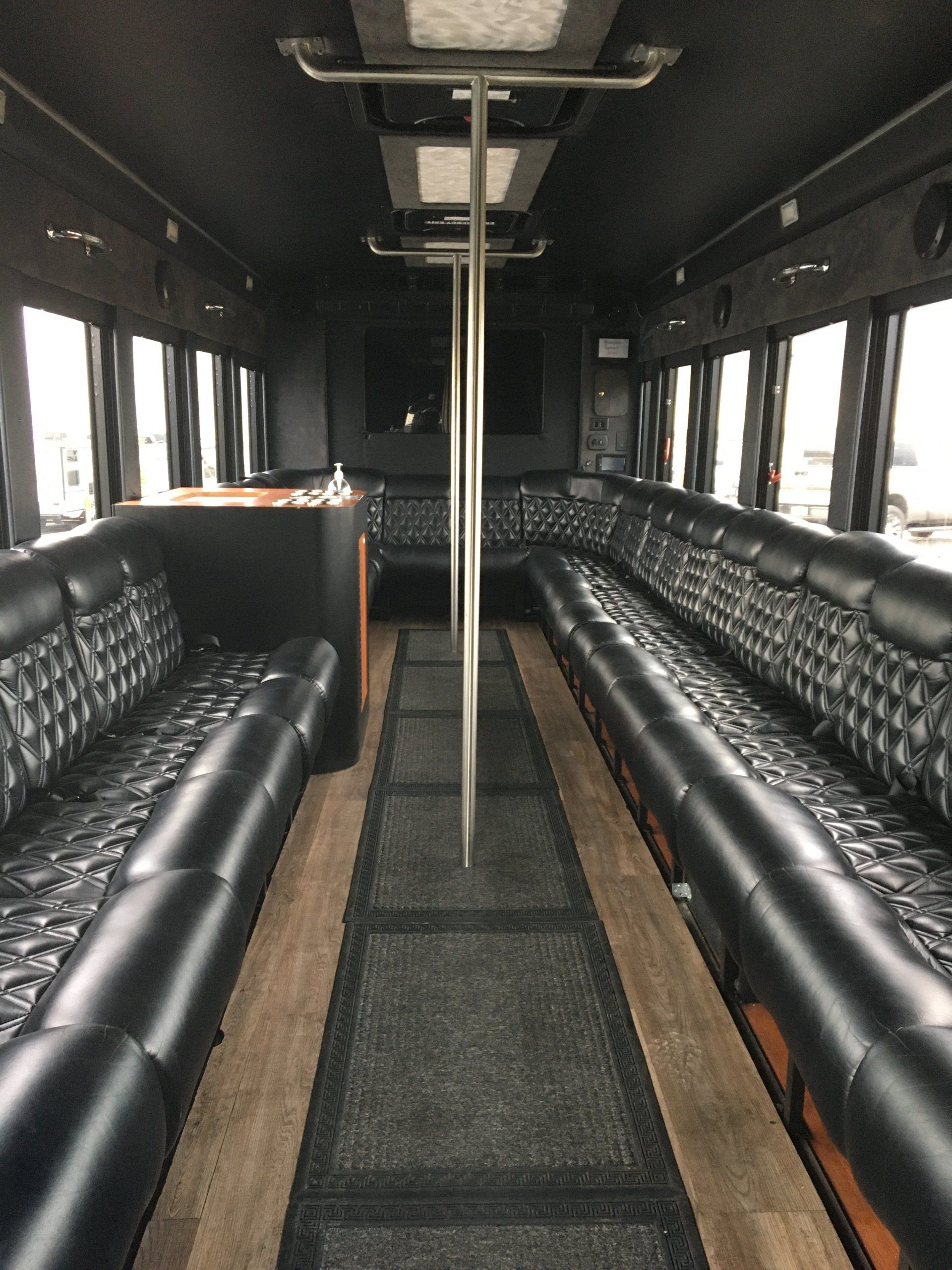 international 26 passenger party bus full interior day view