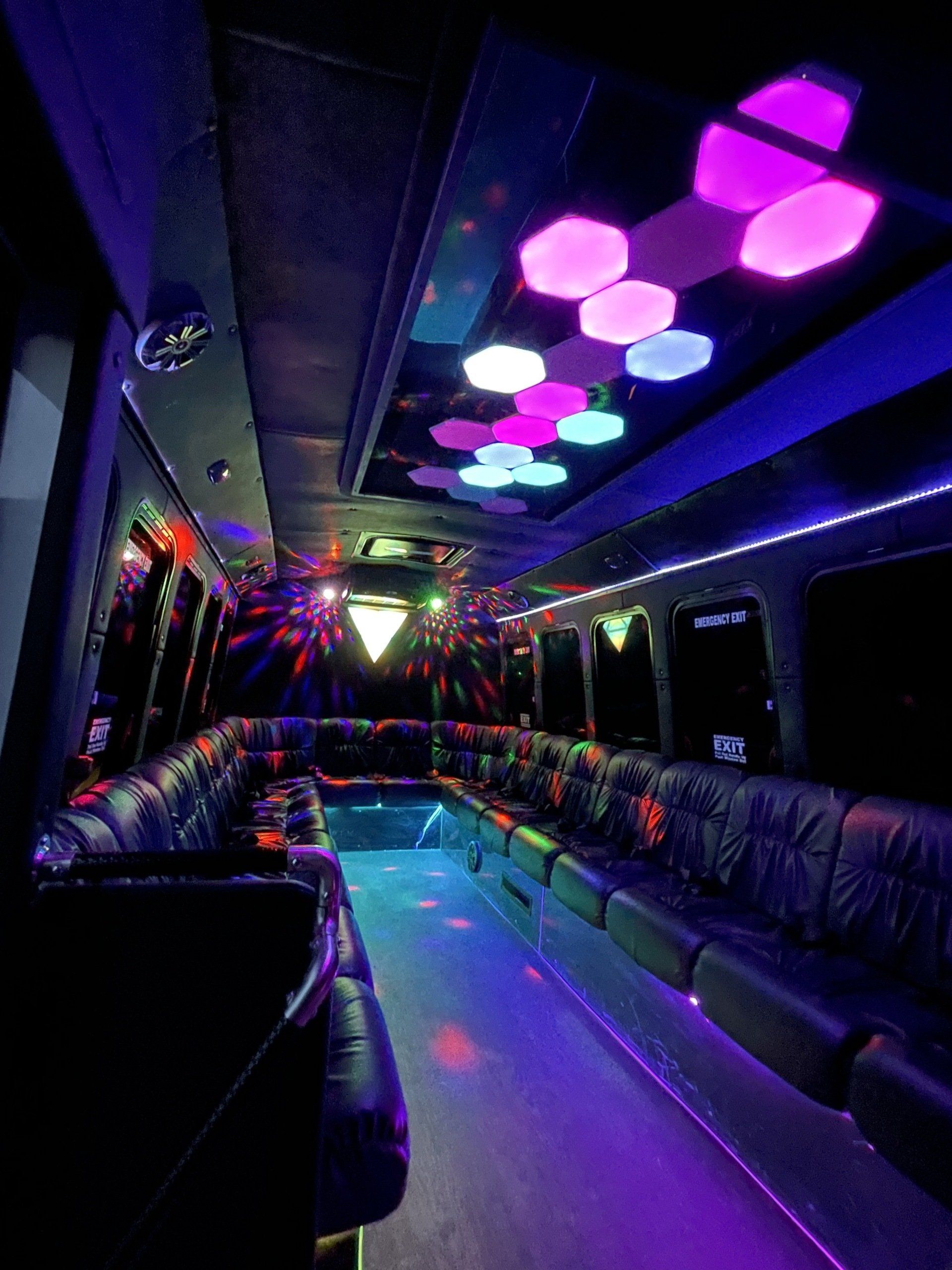 white 20 passenger Limo To Go Diamond Coach party bus interior lighting