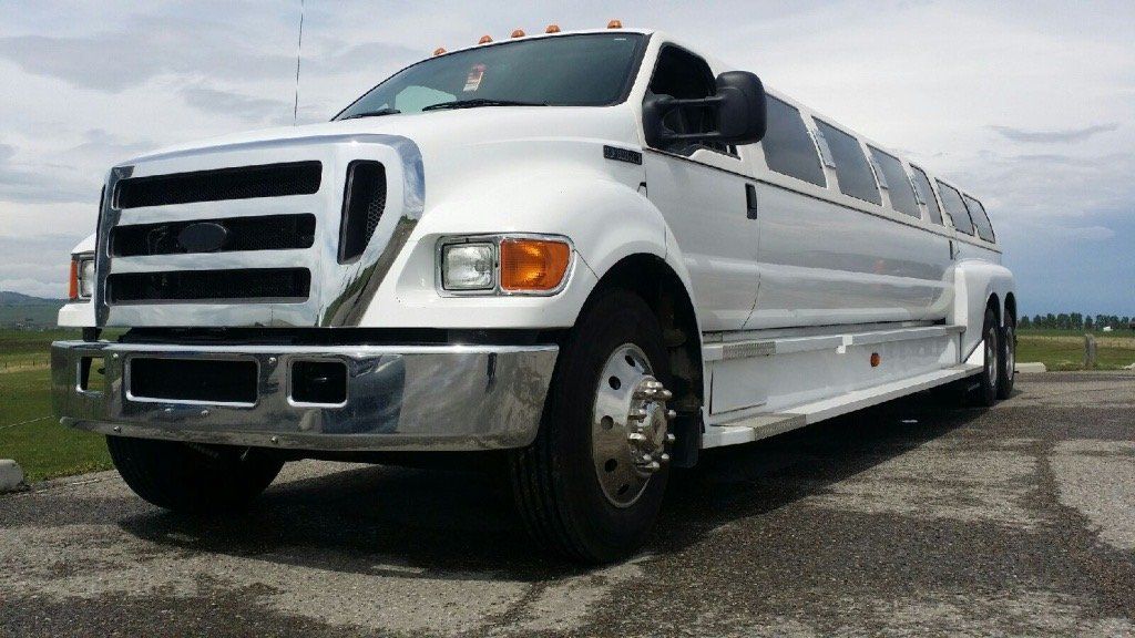 F650 Mammoth stretch truck limousine white exterior