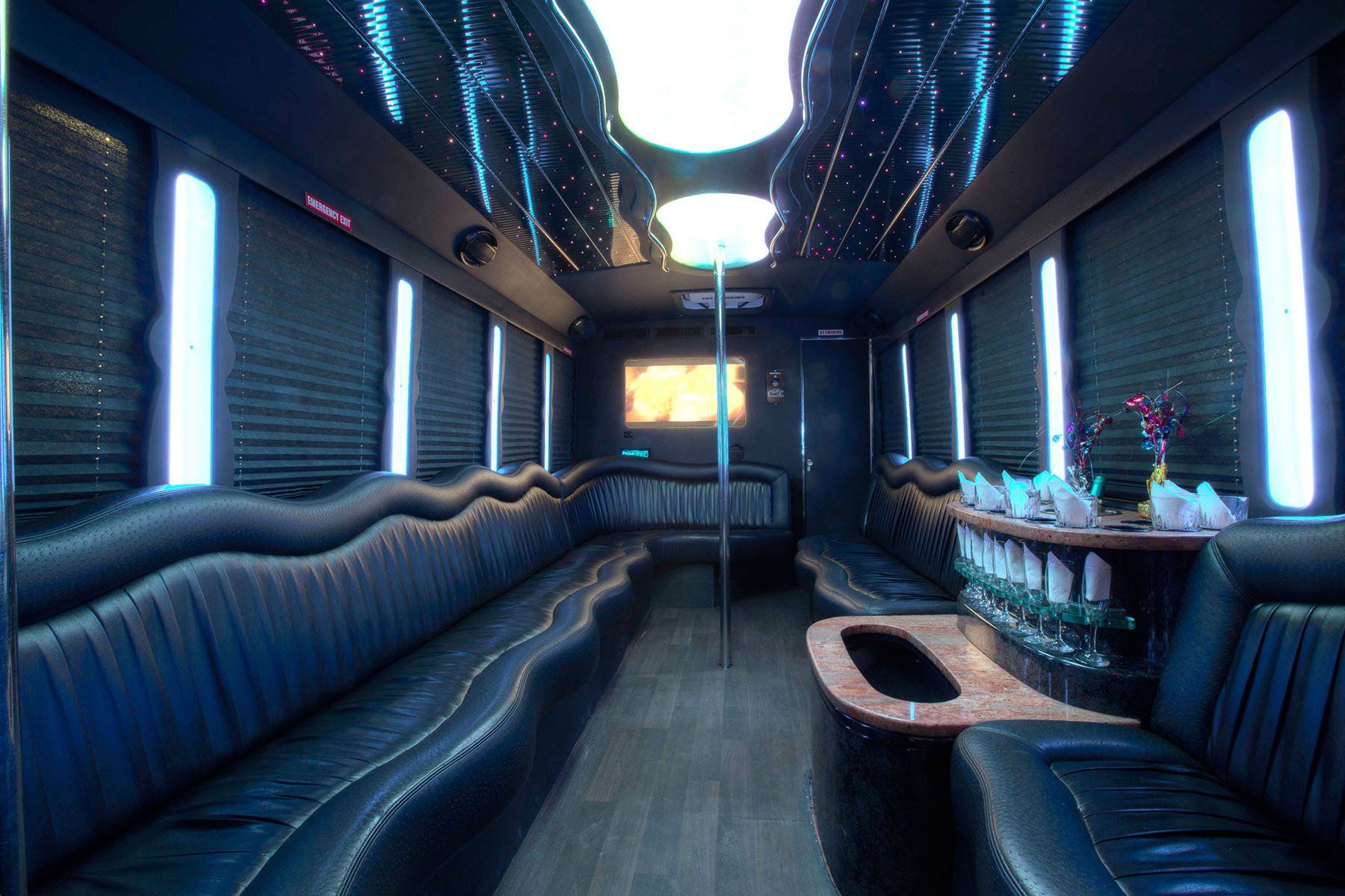 white 20 passenger party bus interior