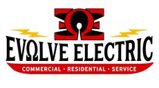 A logo for evolve electric with a red omega symbol