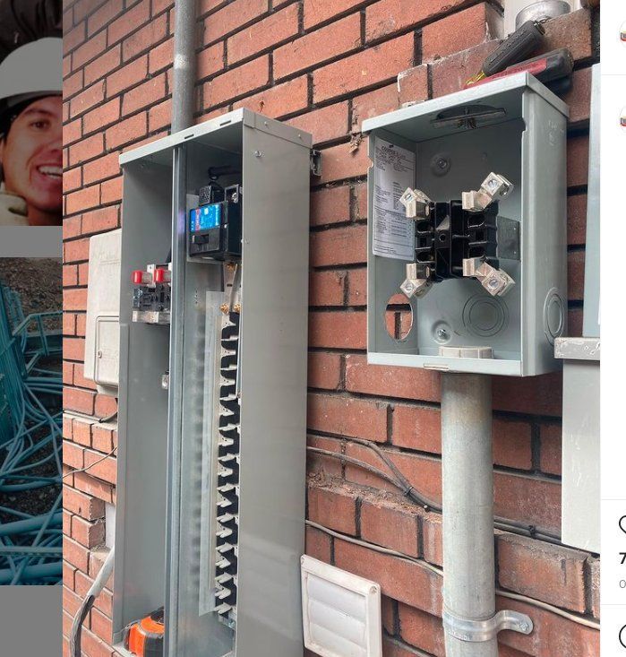 A brick wall with electrical boxes on it