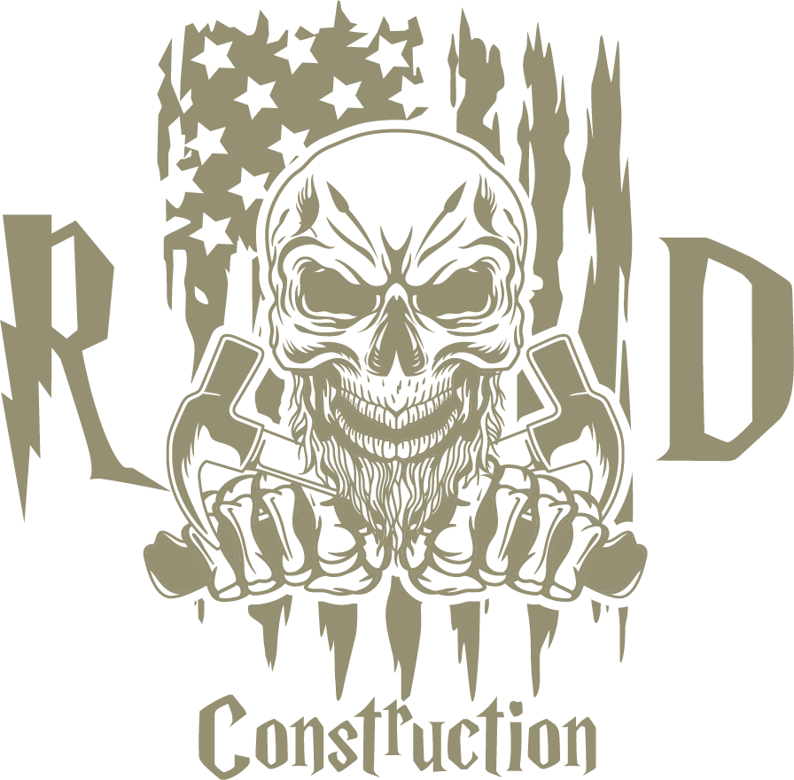 R & D Construction Logo with USA Flag and Skull Icons
