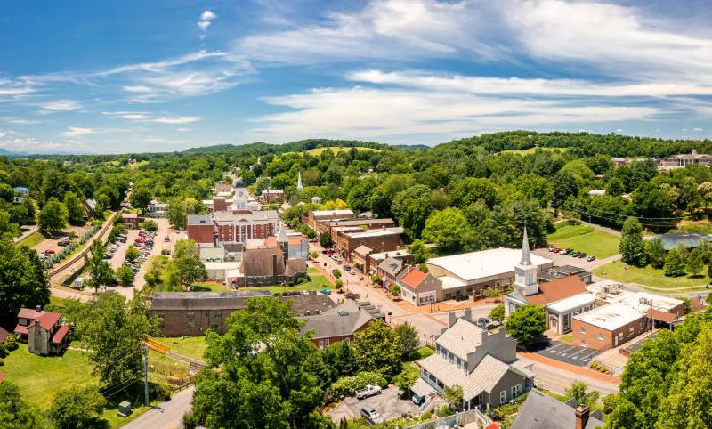 Aeriel view of downtown Greeneville Tennessee