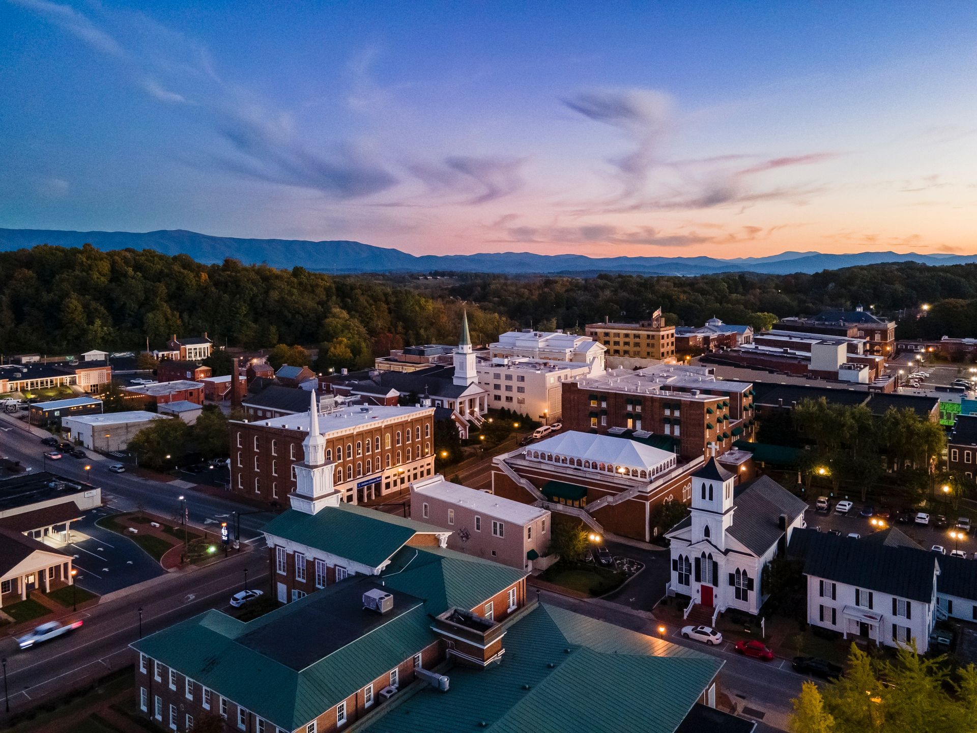 Aerial view of downtown Greeneville Tennessee