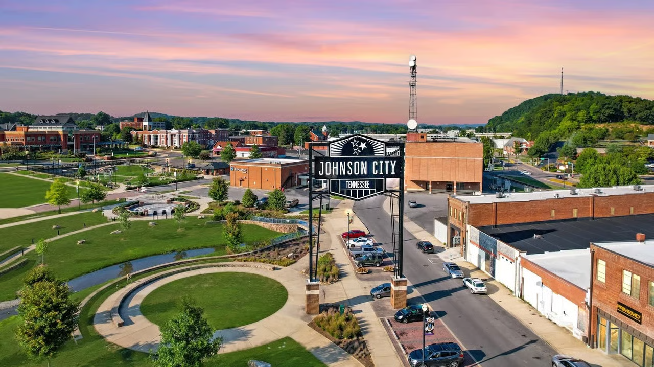 Aerial view of Downtown Johnson City Tennessee