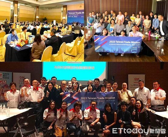 左上圖菲律賓洽談現場氣氛熱絡；右上圖參訪印尼大型通路商PT Supra Boga Lestari；下圖拜訪馬來西亞巴生中小企業公會。（圖／貿協提供）
