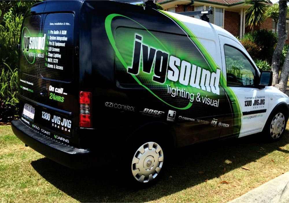 JVG Sound Vehicle Wrap Signage Back Van View — Vehicle Wraps in Tweed Heads South, NSW