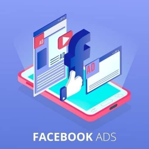 Facebook Ads Agency graphic showing ad screens on top of mobile device