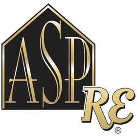 A black and gold logo for asp re