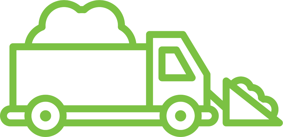 A green line drawing of a truck carrying a pile of dirt.