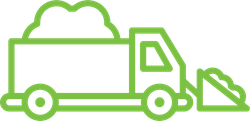 A green line drawing of a truck carrying a pile of dirt.