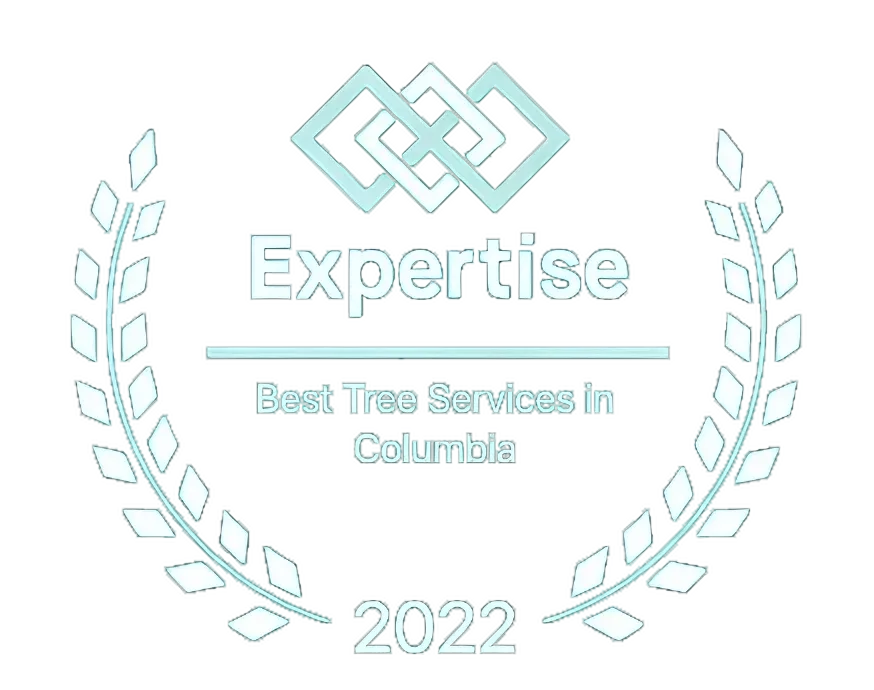 It is a laurel wreath that says `` expertise best tree services in columbia ''.
