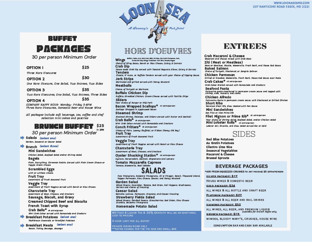 LoonAsea Catering/Private Party Menu