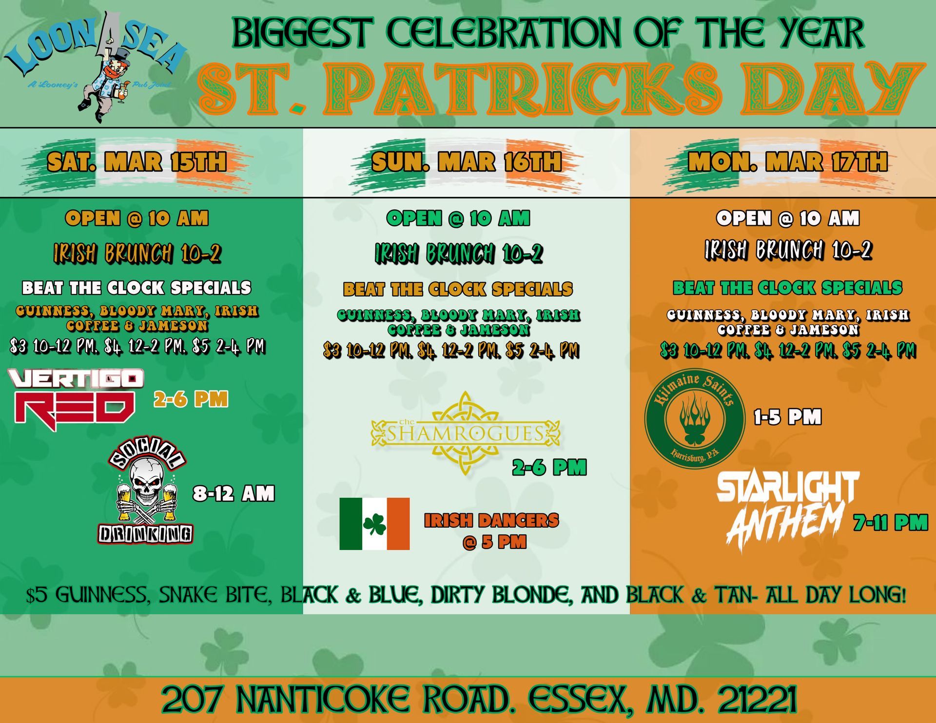 LoonAsea St. Paddy's Day Weekend Schedule flyer