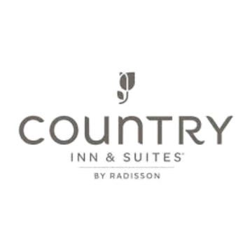 The logo for country inn & suites by radisson is gray and white.