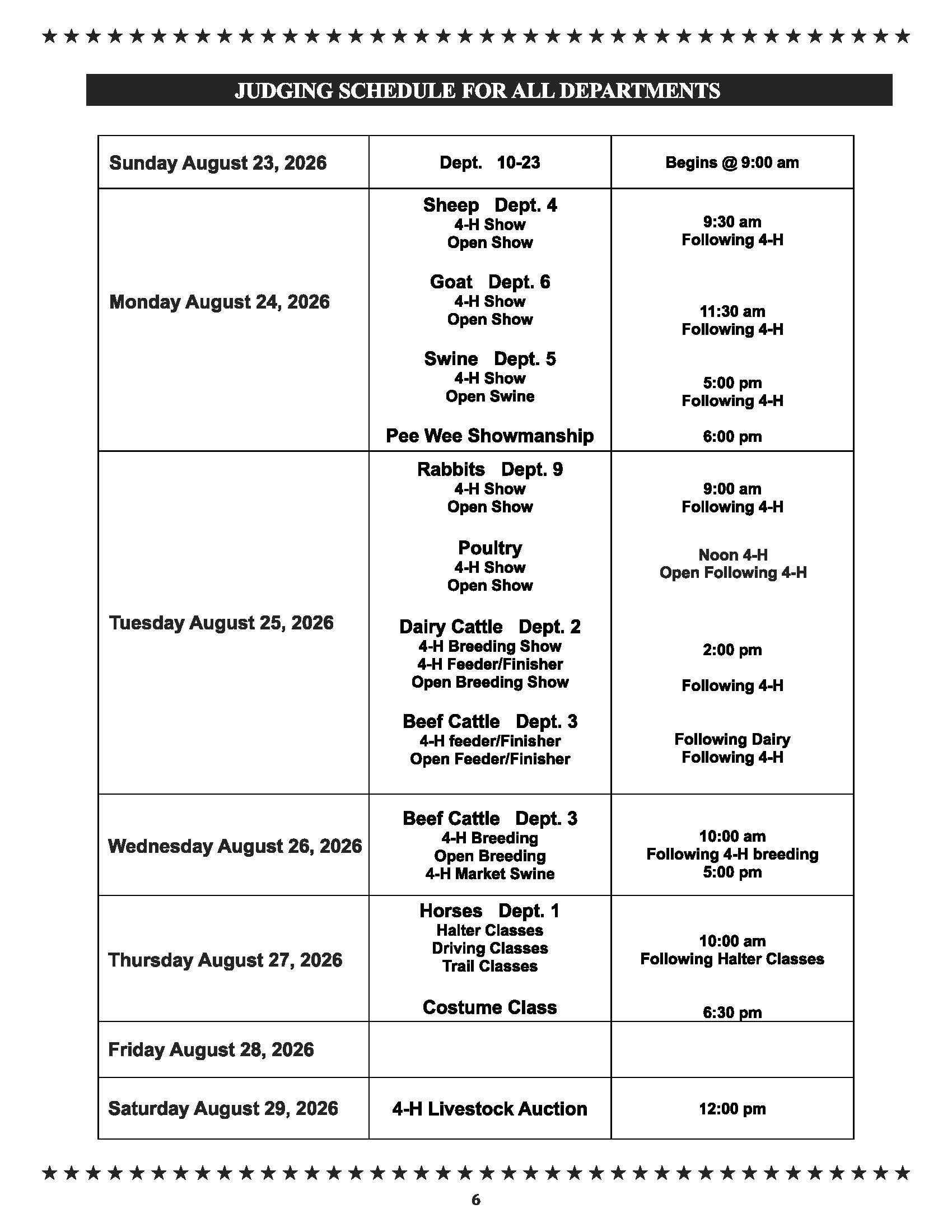 West End Fair Judging Schedule