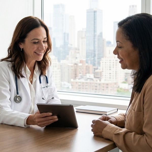 Dr. Dana Cohen shows a patient the improved lab results from Chronic Immune Dysfunction Treatments
