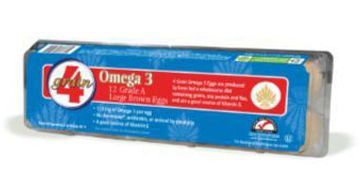 A carton of 12 4GRAIN® Omega 3 Eggs in a PET plastic carton.