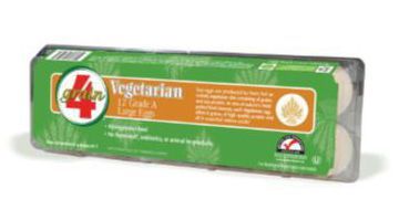 A carton of 12 4GRAIN® Vegetarian Eggs in a PET plastic carton.