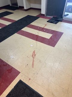 An before shot of a bloody floor from a crime scene cleanup in Ohio by Kingdom Bio Recovery & Restoration