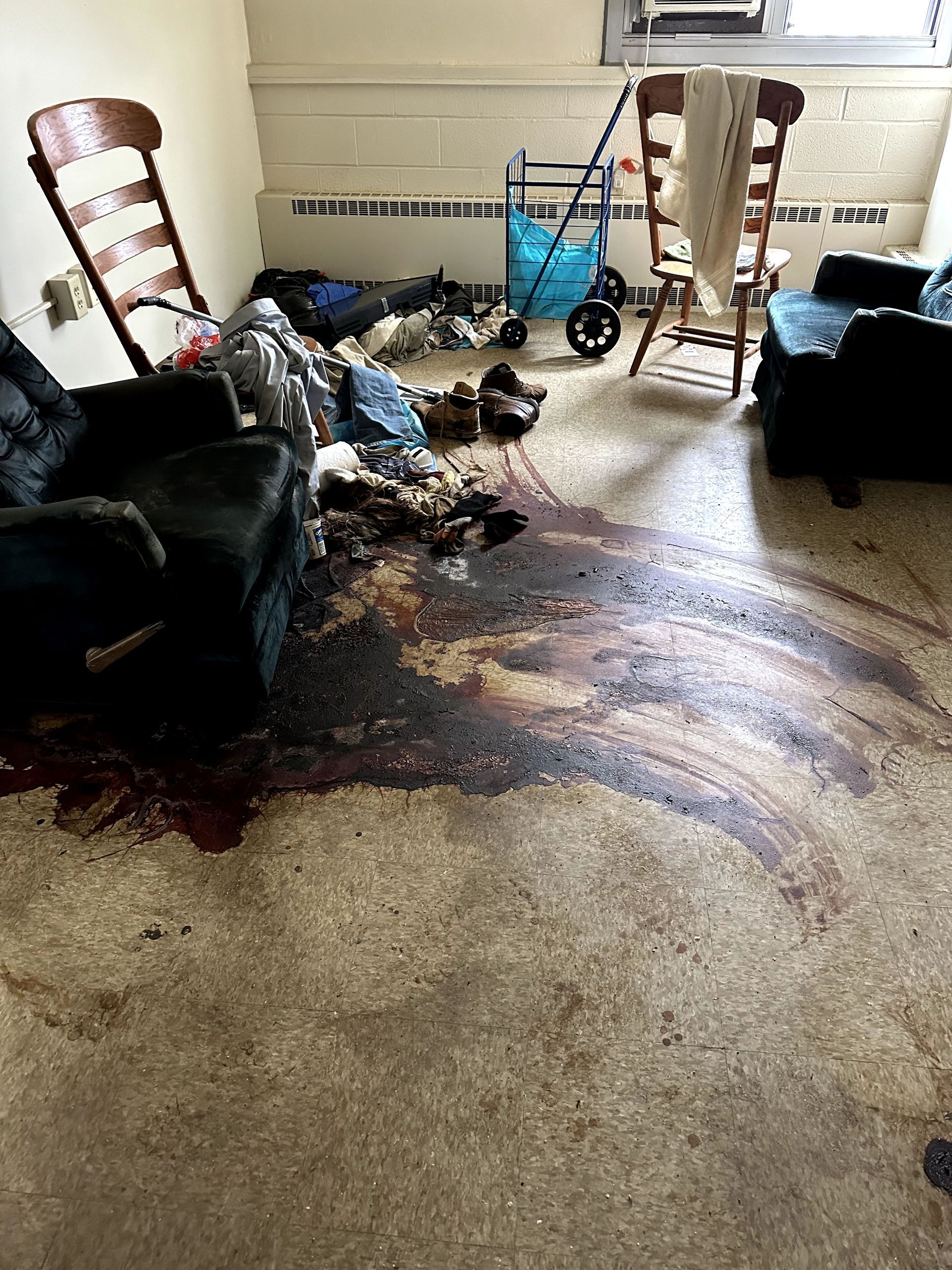 A graphic before shot of a crime scene cleanup in Ohio by Kingdom Bio Recovery & Restoration