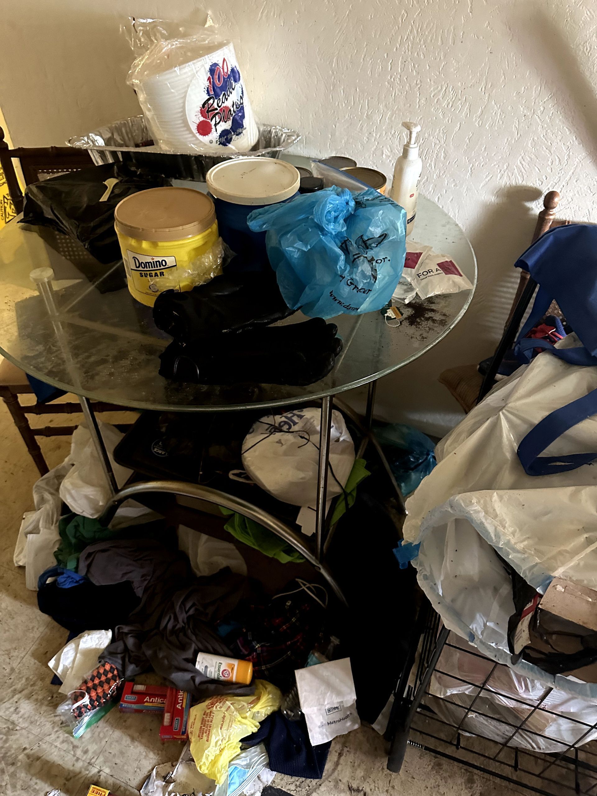 A before shot of a living room in a hoard cleanup in Ohio by Kingdom Bio Recovery & Restoration