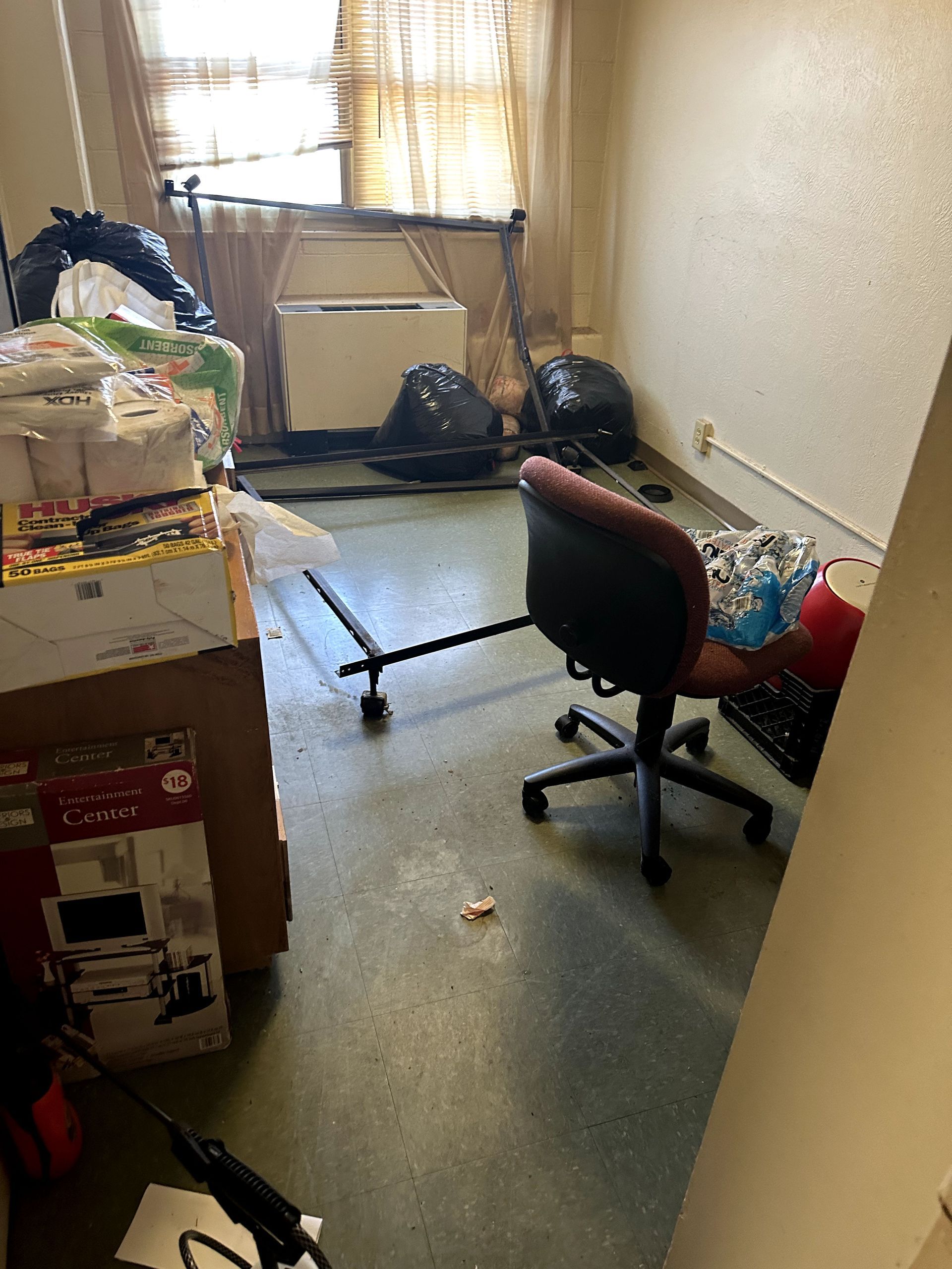 A during shot of a bedroom in a hoard cleanup in Ohio by Kingdom Bio Recovery & Restoration