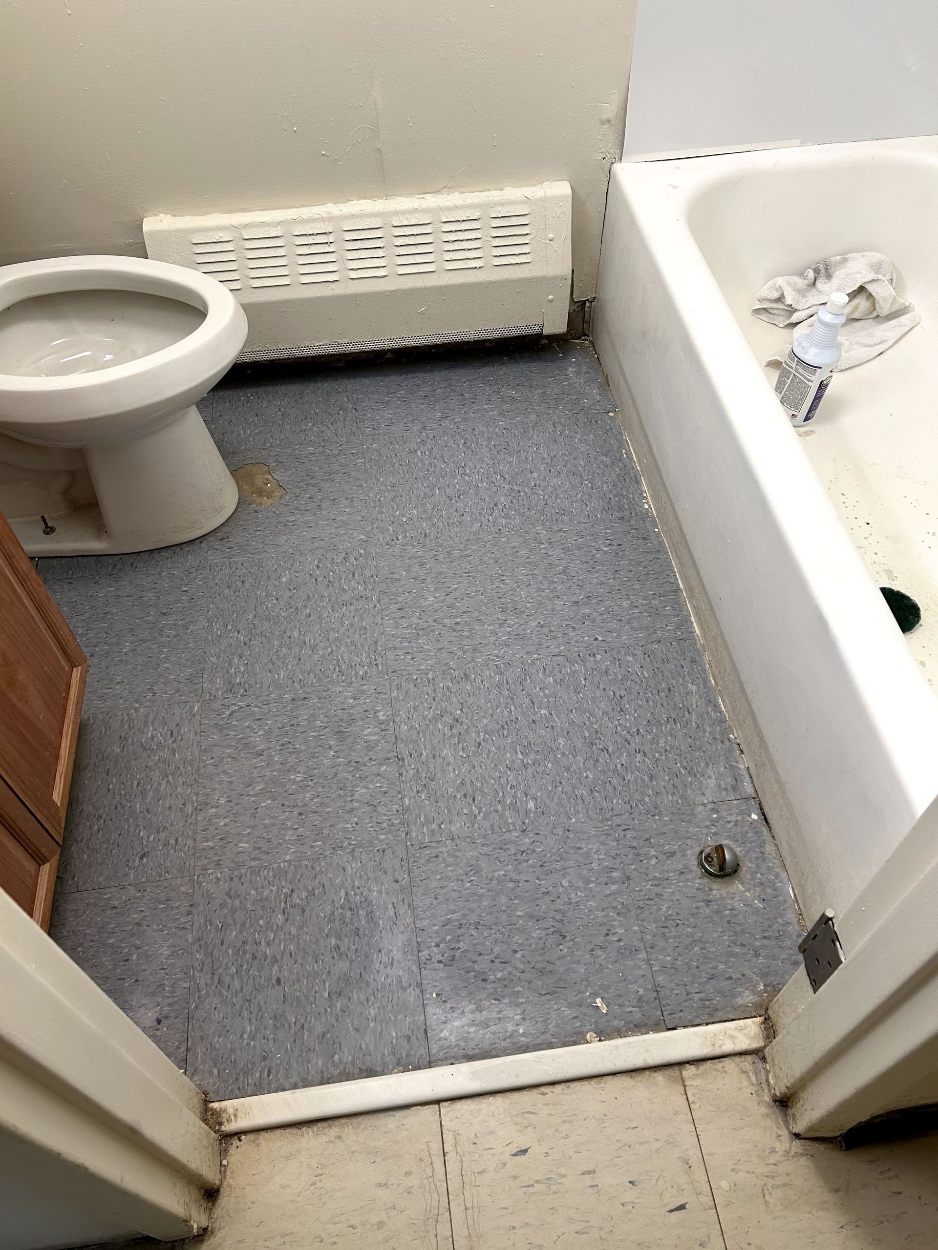 A during shot of a bathroom from a hoard cleanup in Pittsburgh, PA by Kingdom Bio Recovery & Restoration hard at work