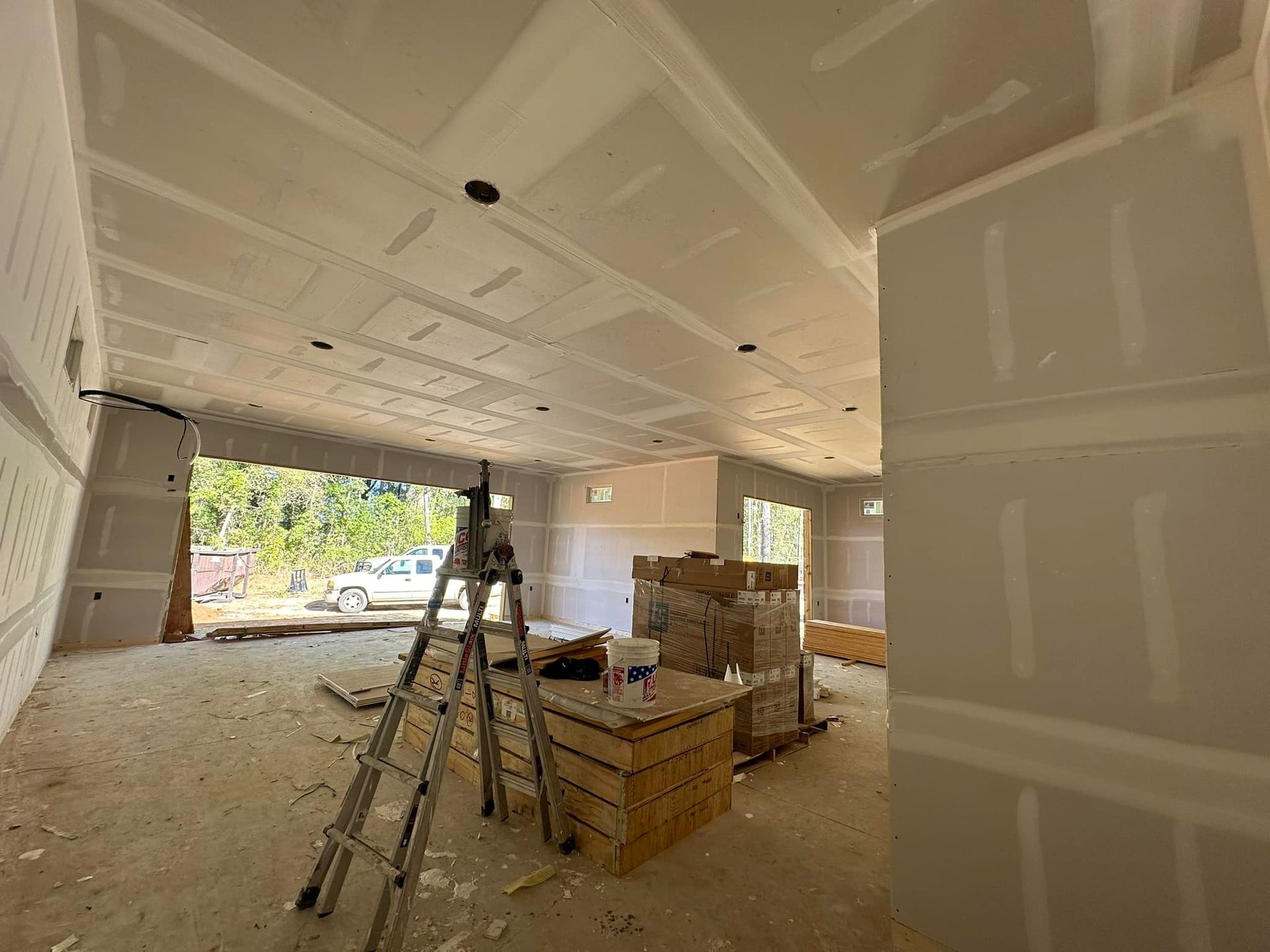 There is a ladder in the middle of the room.