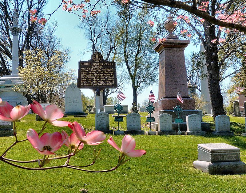 a cemetery with a sign that says george rogers clark
