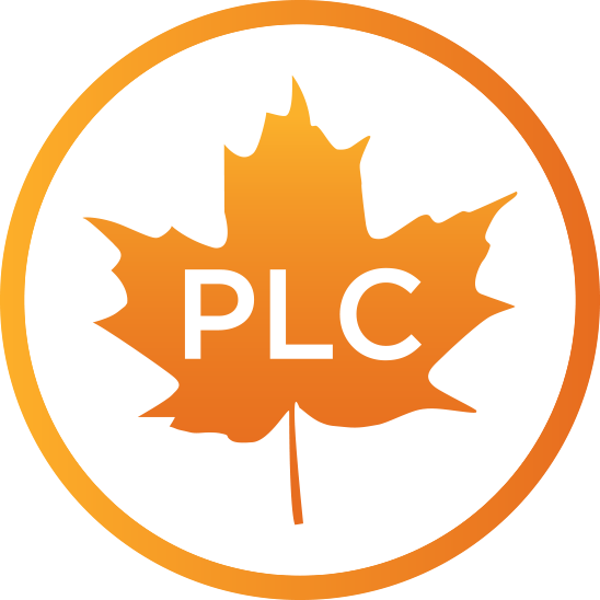 a maple leaf with the word plc on it Park Lawn Corporation Logo