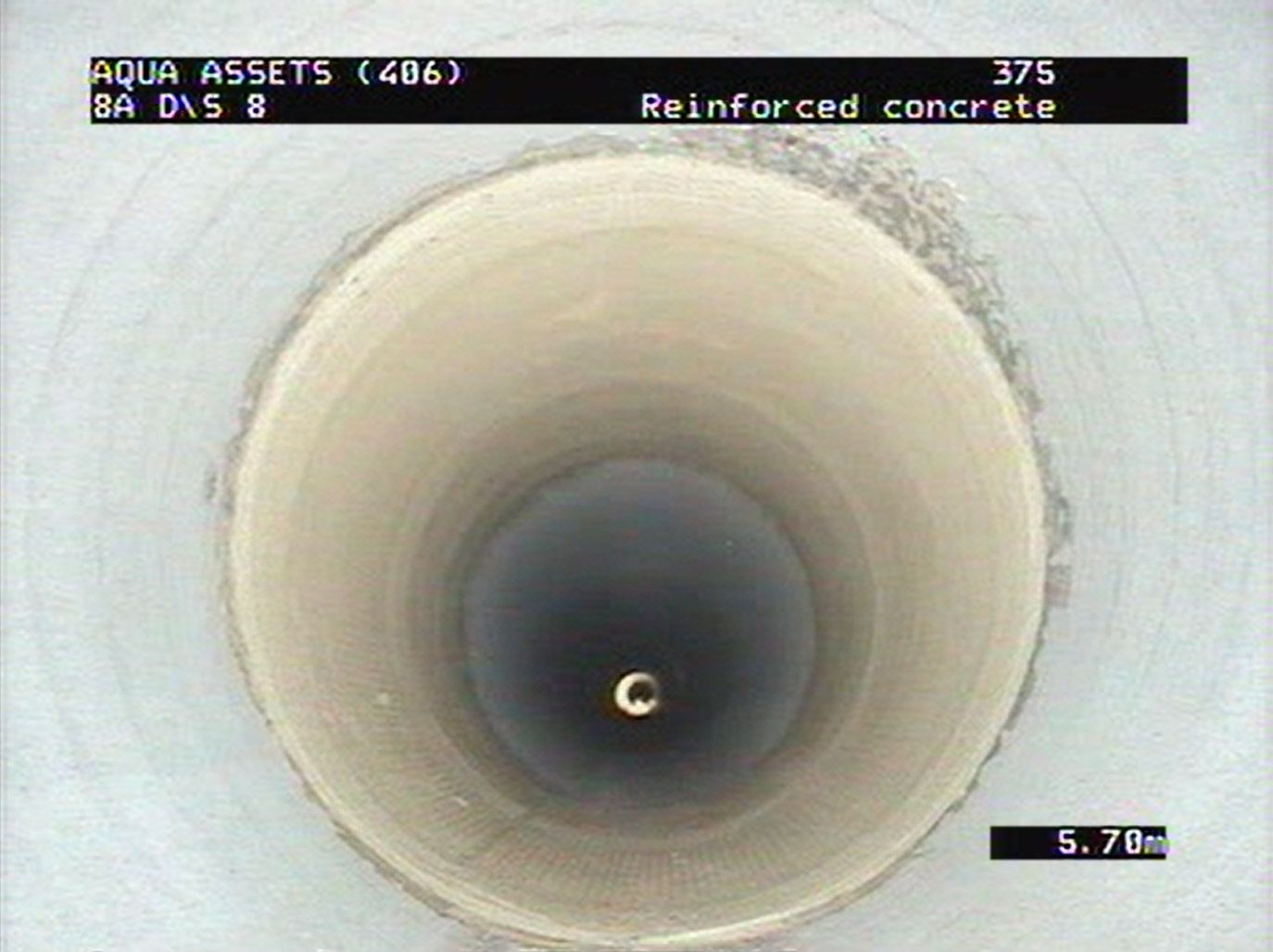 A CCTV camera inspection of a pipeline scheduled for relining and rehabilitation.