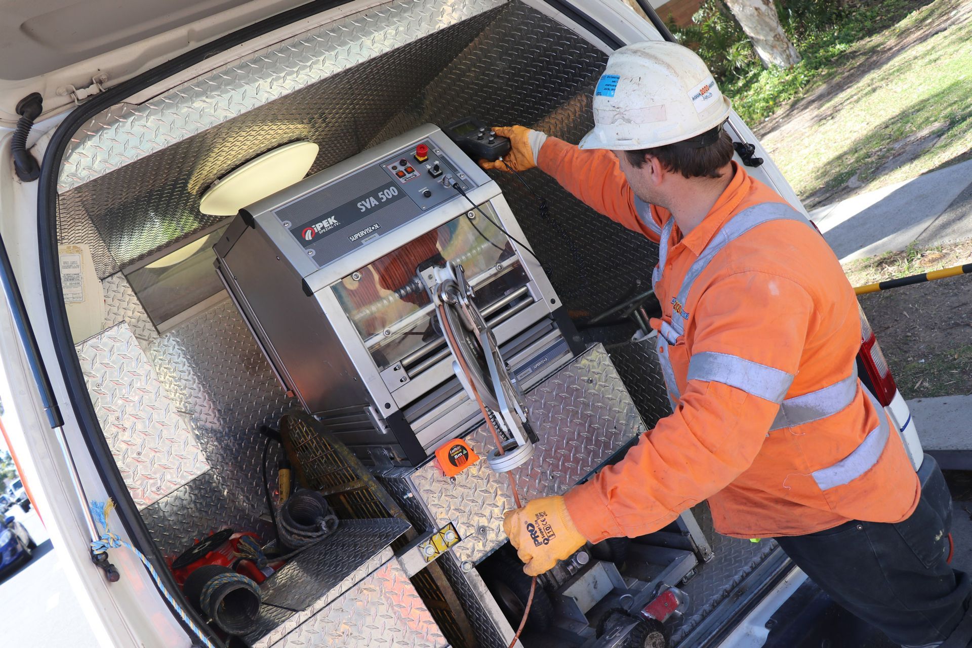 An Aqua Assets team member preparing for a CCTV pipeline inspection.