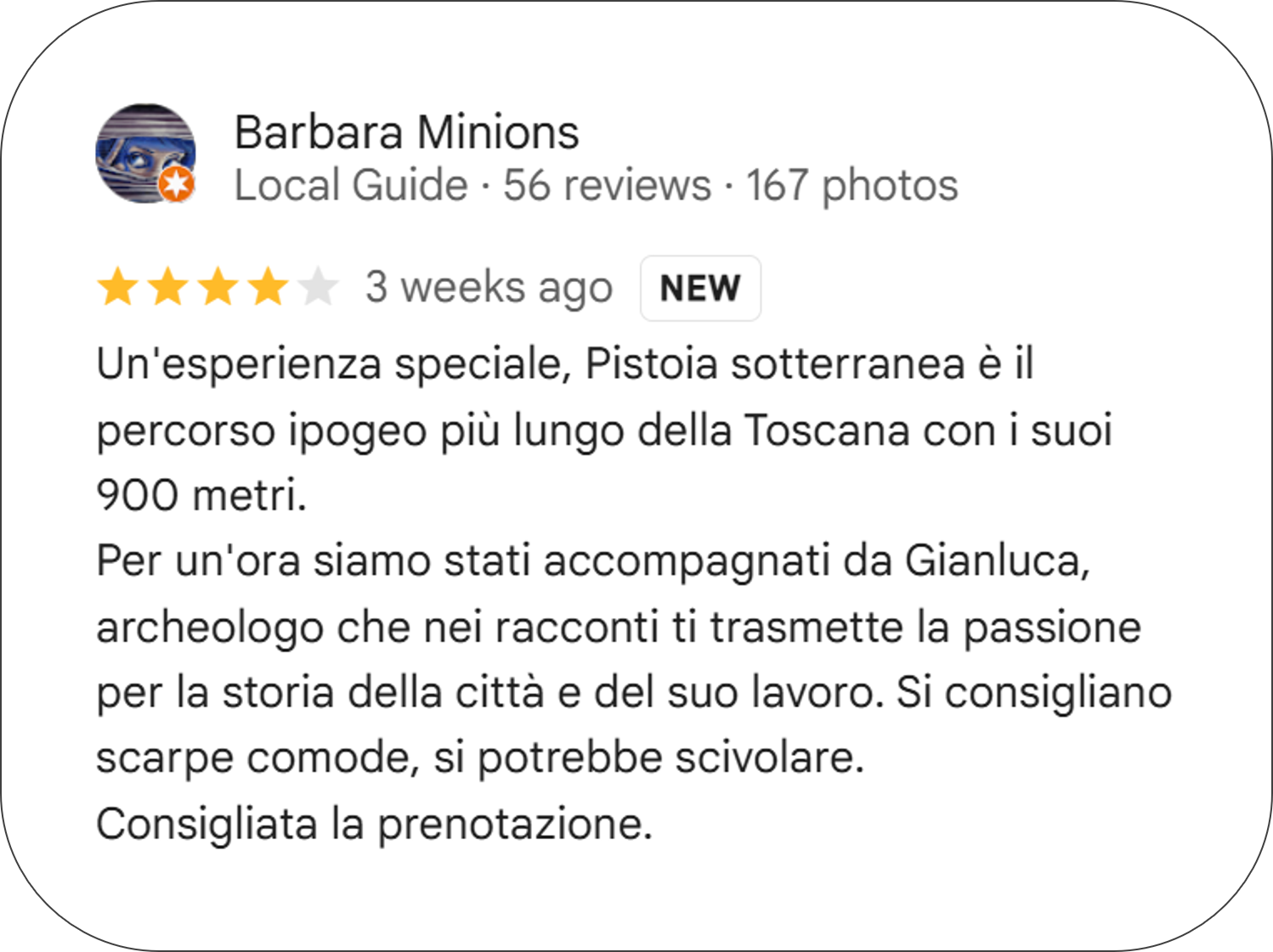 Google Reviews of Pistoia Sotterranea