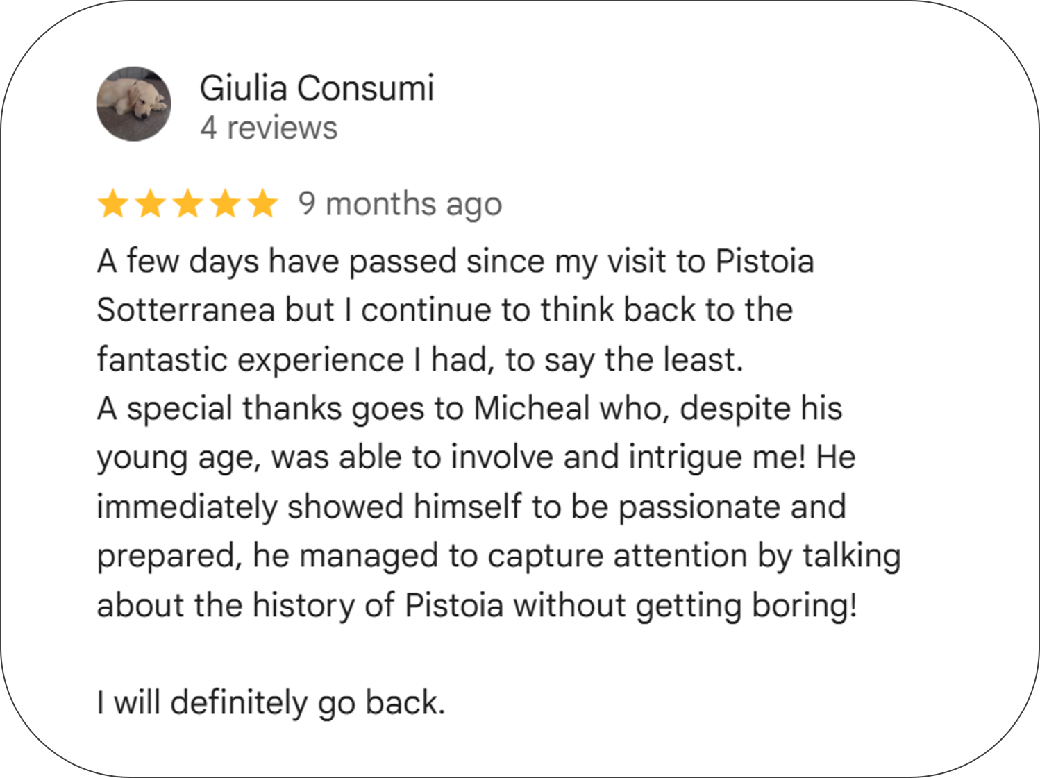 Google Reviews of Pistoia Sotterranea