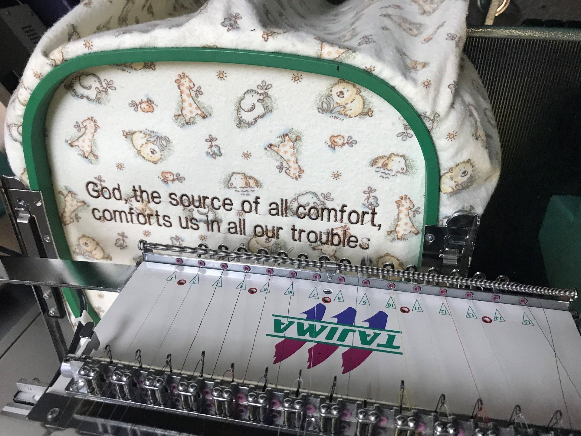 An embroidery machine stitching 