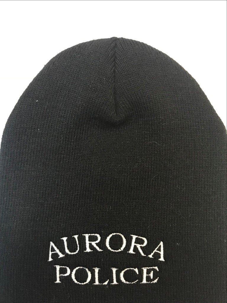 A black knit beanie with 
