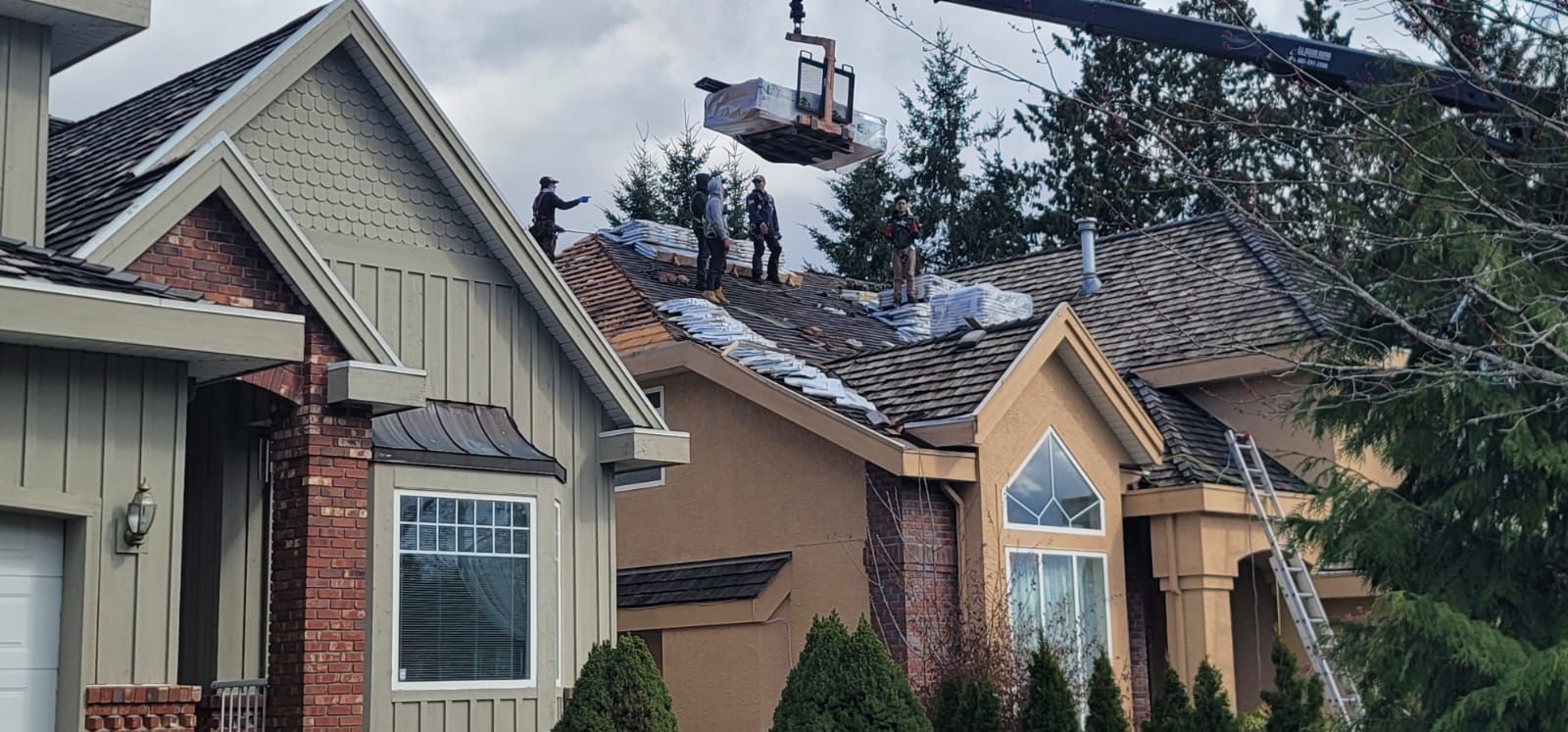 paragon roofing bc crew doing a roof replacement service