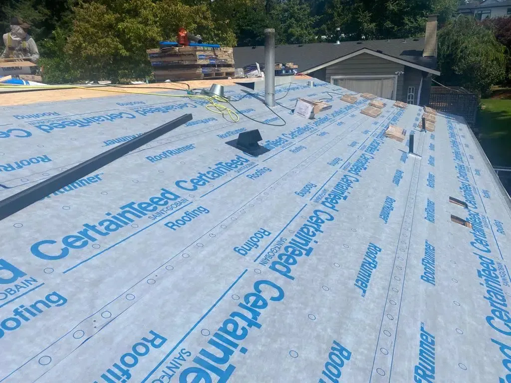 A roof with a certainteed roofing membrane on it