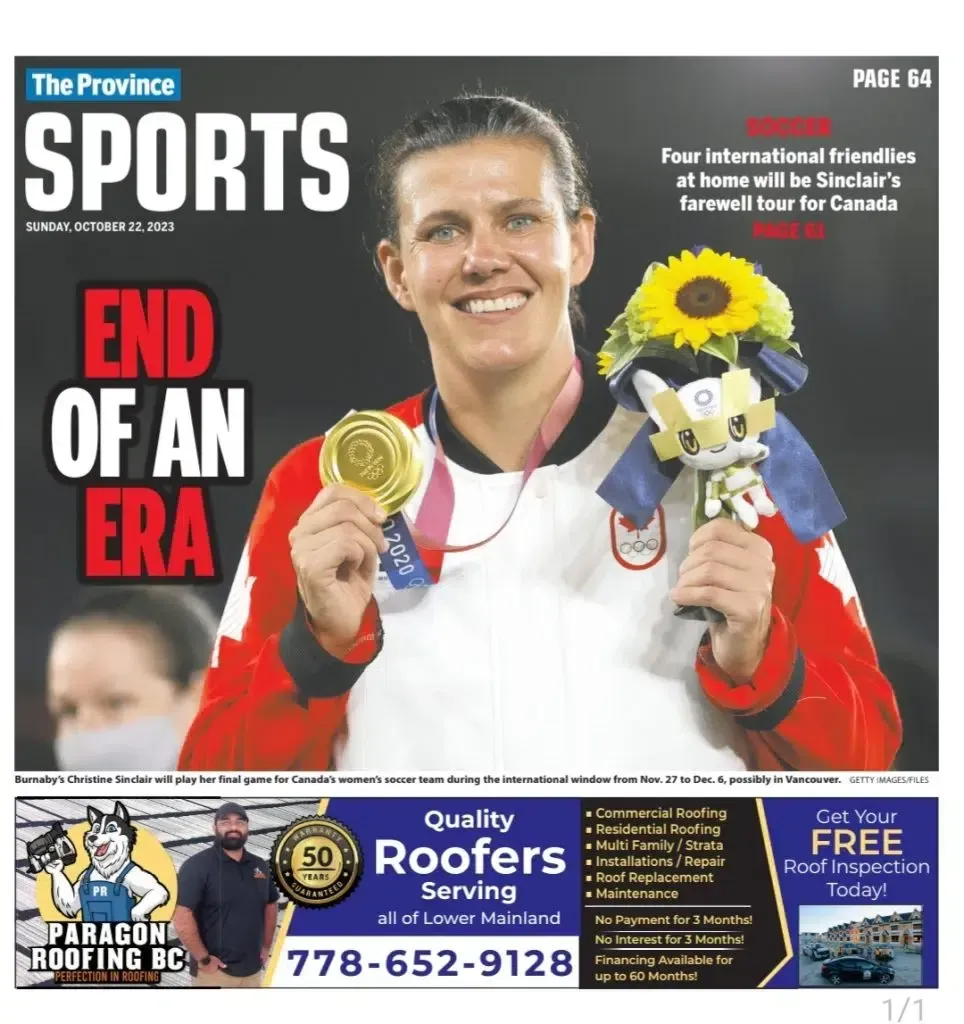 A woman is holding a medal on the cover of a sports magazine.