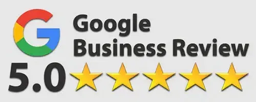 A google business review logo with five stars on it.