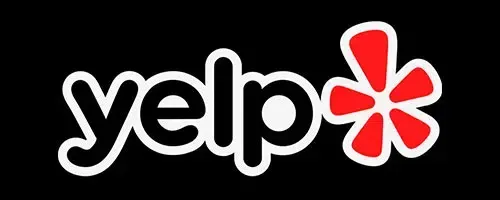 The yelp logo is white and red on a black background.