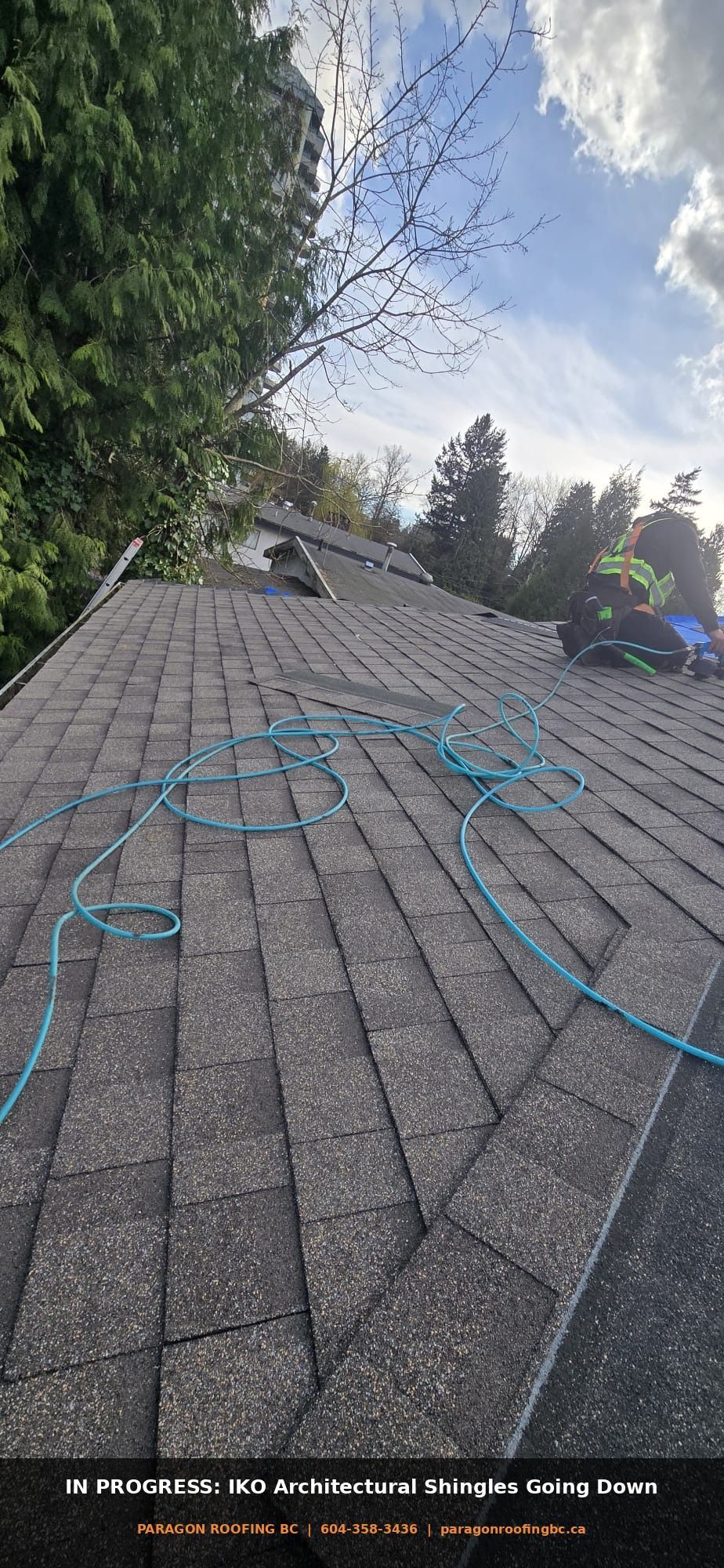 Roof installation in progress — Paragon Roofing BC crew working on residential roof replacement at 133A St & 108 Ave Surrey BC
