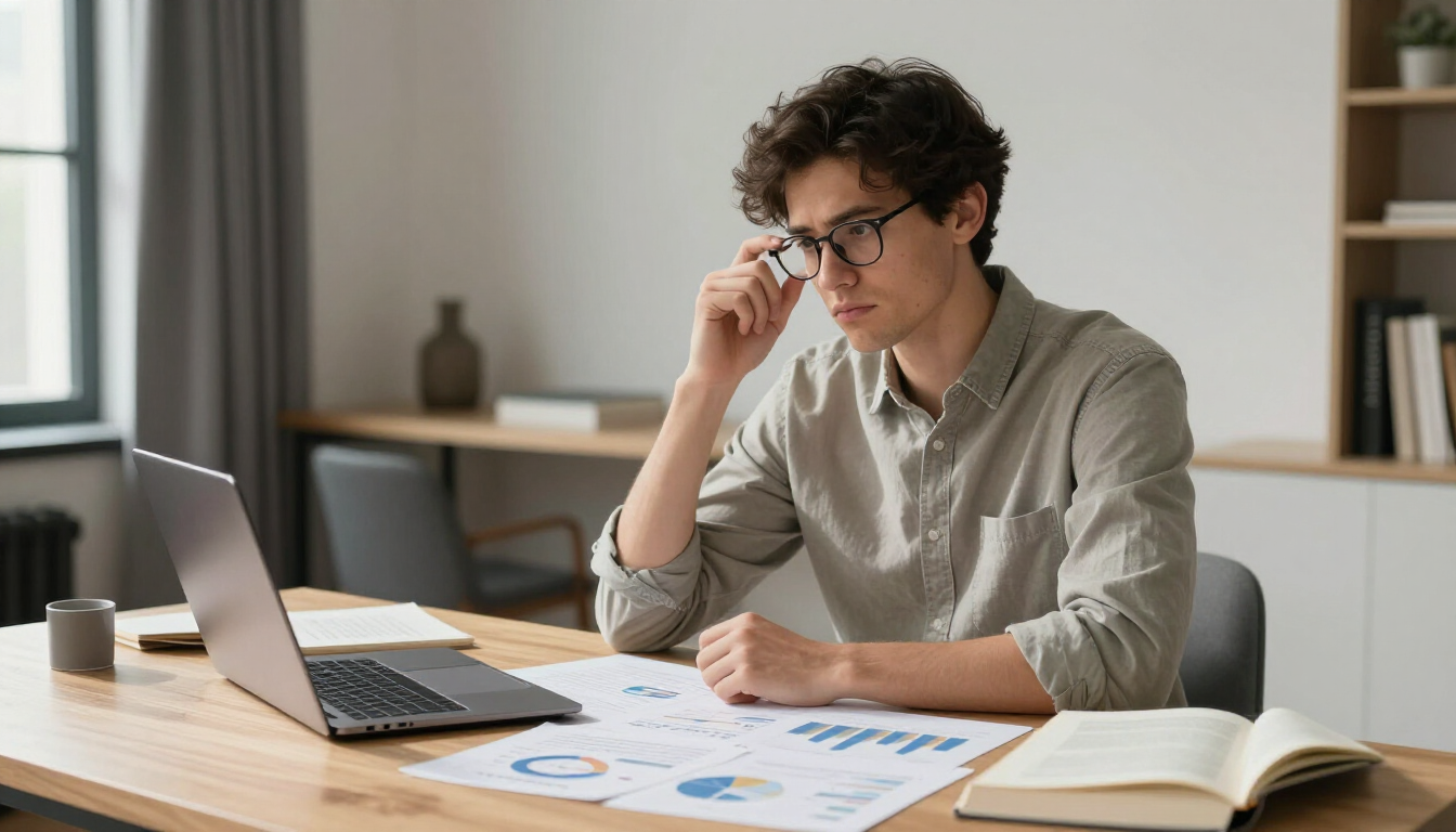 Skeptical person at desk