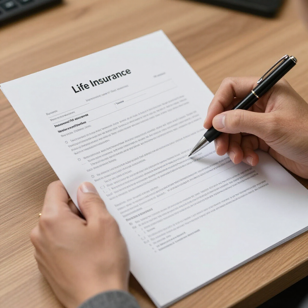 Hands holding a black pen over a document titled