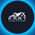F.R.A.T. Full Range AV Technologies logo in white on a dark circle with blue glowing ring