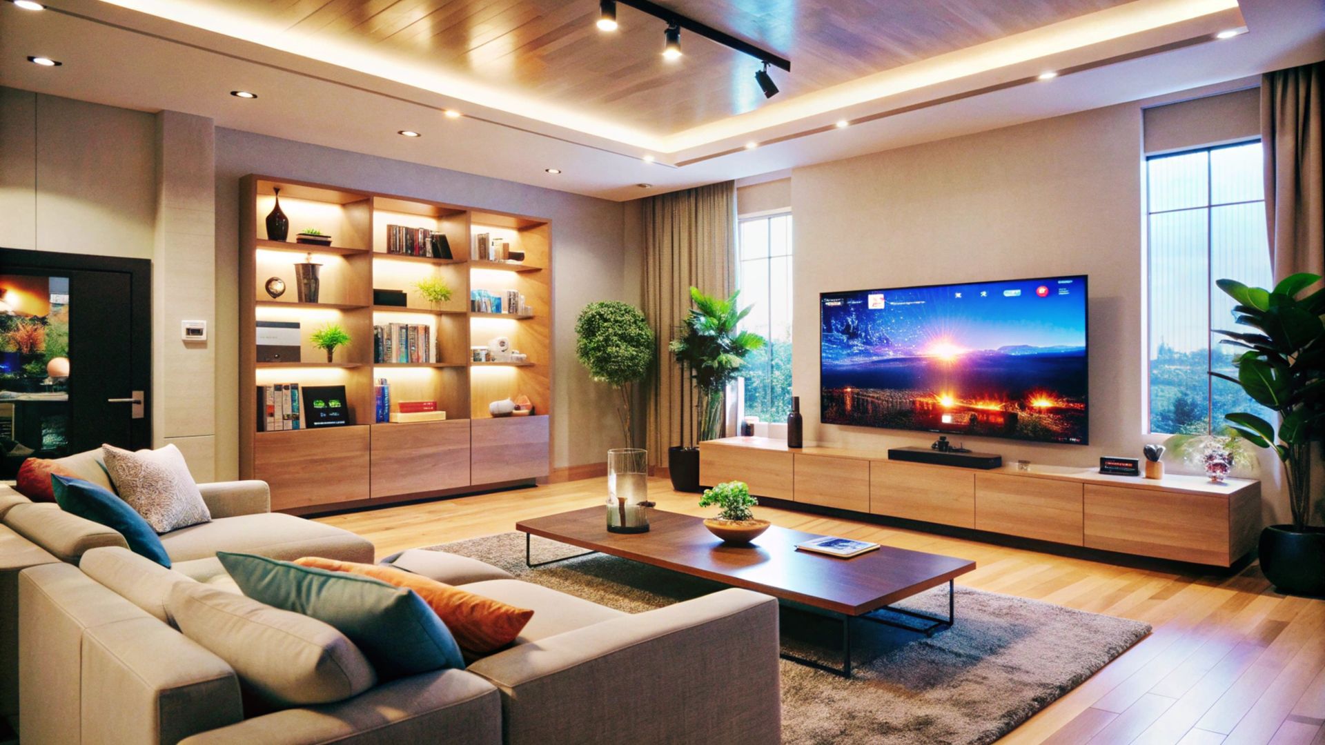 A living room with a couch , table , and television.